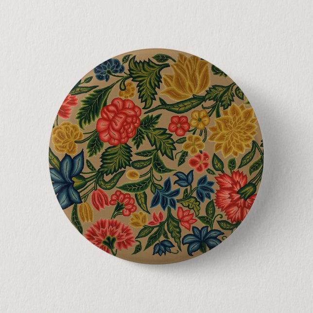 Vintage Crewel Blommig Broderimönster Knapp (Framsida)