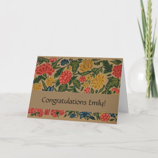 Vintage Crewel Blommig Broderimönster Kort (Framsida)