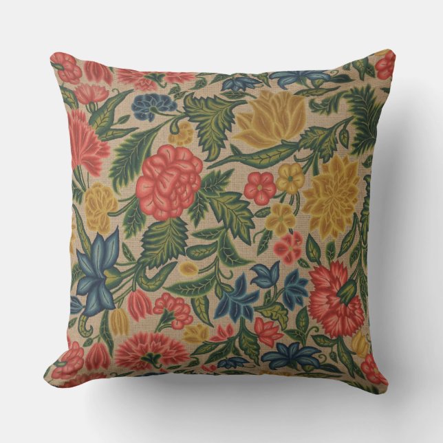 Vintage Crewel Blommig Broderimönster Kudde (Framsida)