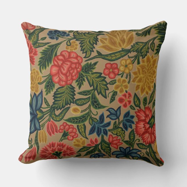 Vintage Crewel Blommig Broderimönster Kudde (Framsida)
