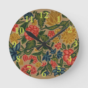 Vintage Crewel Blommig Broderimönster Rund Klocka