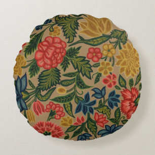 Vintage Crewel Blommig Broderimönster Rund Kudde