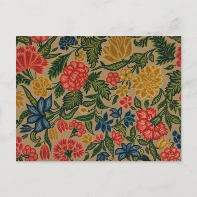 Vintage Crewel Blommig Broderimönster Vykort (Framsida)
