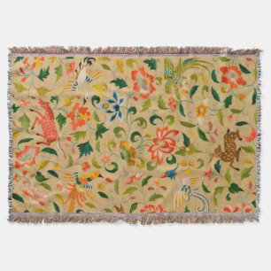 Vintage Crewel Djurbroderi: Antik gobeläng Filt