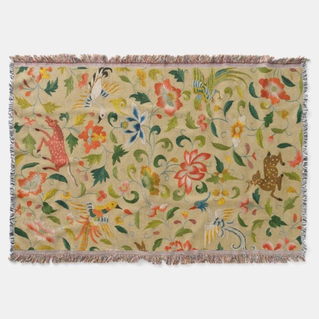 Vintage Crewel Djurbroderi: Antik gobeläng Filt (Framsidan)