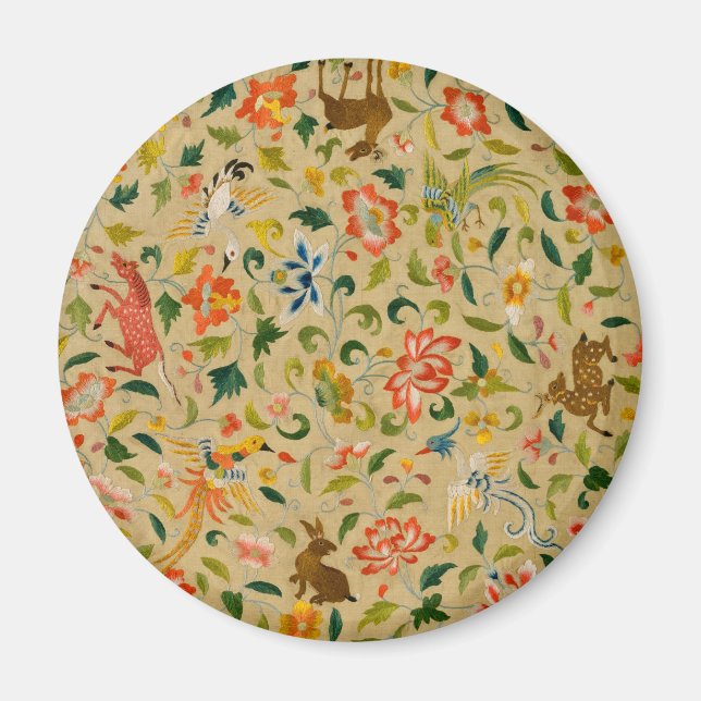 Vintage Crewel Djurbroderi: Antik gobeläng Magnet (Framsidan)