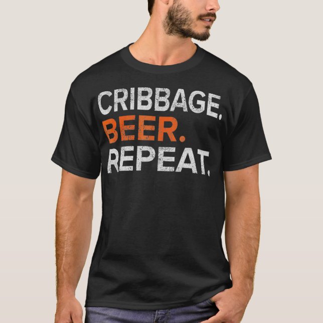 Vintage Cribbage Beer Repeat Funny T Shirt (Framsida)