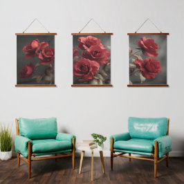 Vintage Crimson Rosor Triptych - Dämpad Botanisk