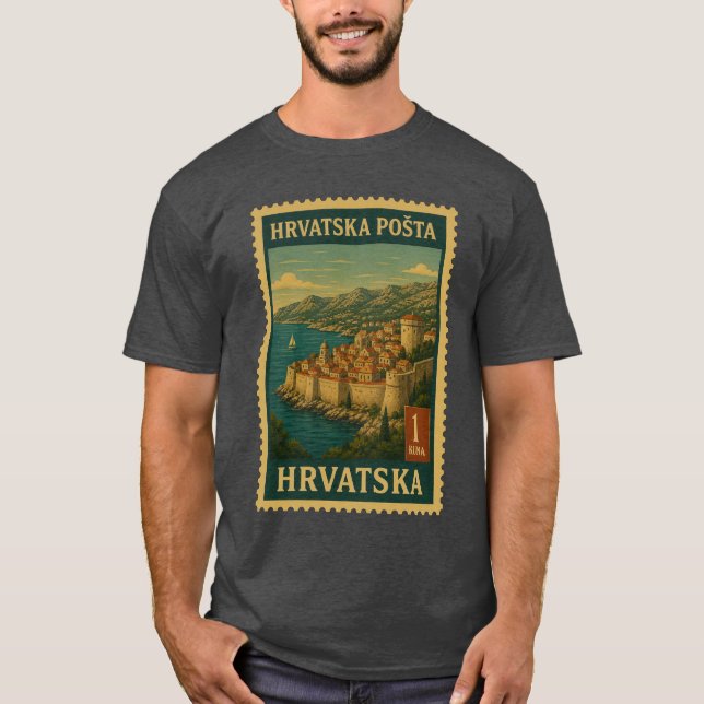 Vintage Croatia Postage Stamp Shirt T (Framsida)