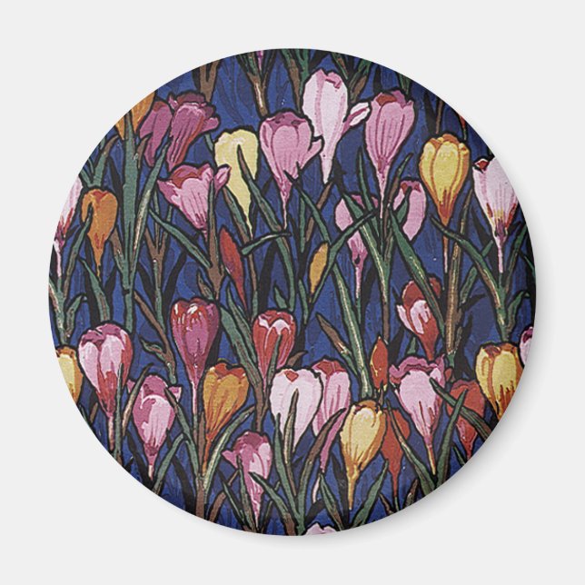 Vintage Crocus Flowers in a Garden, Blommönster Magnet (Framsidan)