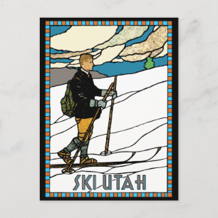 Vintage Cross country Ski Utah Vykort