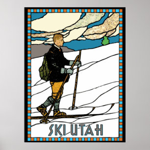 Vintage Cross country Skier Ski Utah Poster
