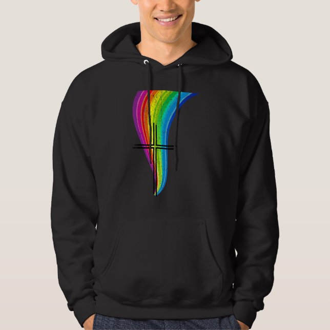 Vintage Cross Rainbow Flame 01 Hoodie (Framsida)