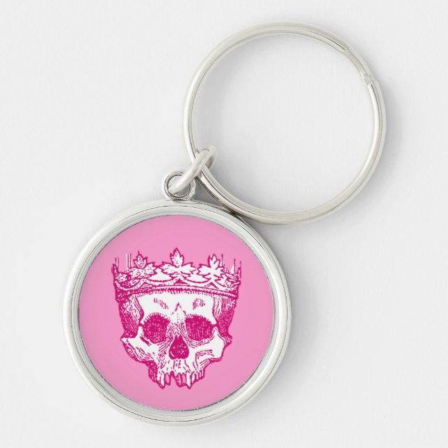 Vintage Crowned Skull Rund Silverfärgad Nyckelring (Framsidan)