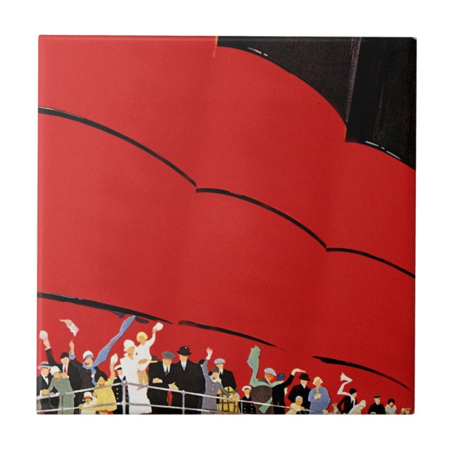 Vintage Cruise Frakt Passenger Waves Adjö Kakelplatta (Framsidan)