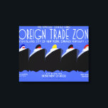 Vintage Cruise Fraktass Art Deco Poster Canvastryck<br><div class="desc">Alla ombord på ett resa i tid med denna fantastiska vintage-kryssning poster reproduktion! Den här ikoniska återreseaffischen är en biet från Federal Art Project's WPA-program, som skapades av konstnären Jack Rivolta 1937. Den grafiska utformningen har en rad havslinjer i vintagen av elegant i hamn mot en djup blå bakgrund. Ursprungligen...</div>