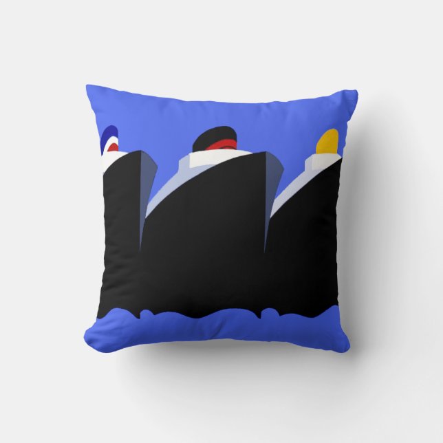 Vintage Cruise Fraktass Art Deco Poster Kudde (Framsida)