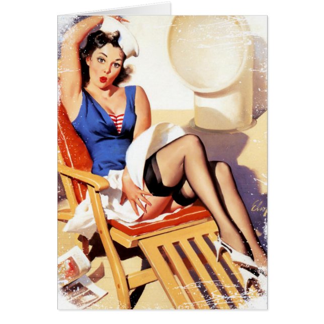 Vintage Cruise Girl Grunge Hälsningskort (Framsidan)