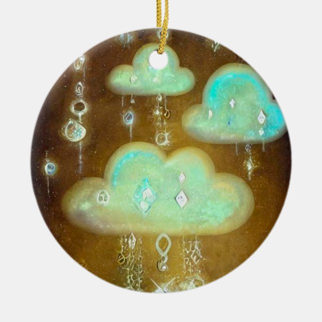 Vintage Crystal Rain Clouds Julgransprydnad Keramik (Framsidan)