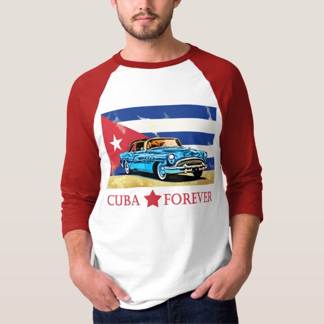Vintage Cuba Flag Classic Car T-Shirt (Framsida)