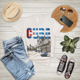 Vintage Cuba Flag Havana Street Scene Travel T Shirt