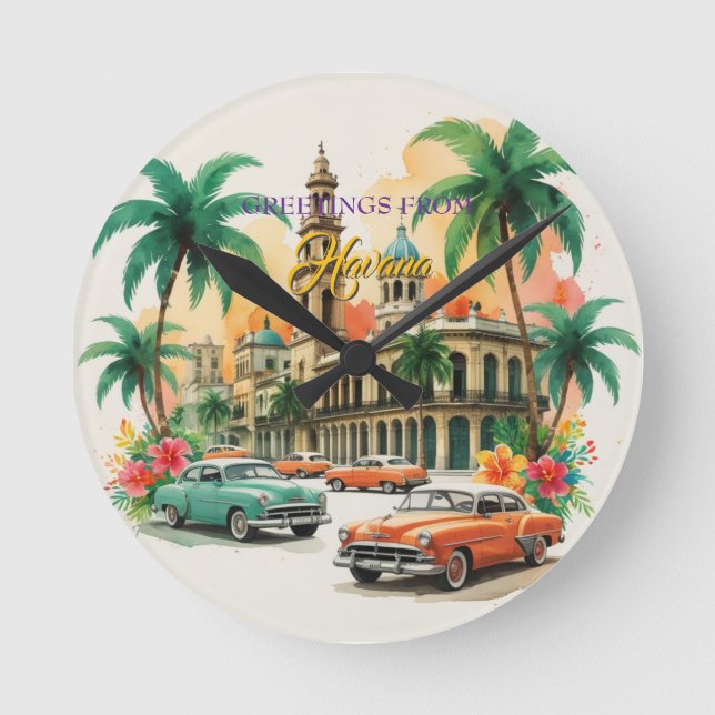 Vintage Cuba Travel - Hälsning från Havanna Rund Klocka (Framsida)