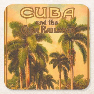 Vintage Cuban Travel - Cuba Railroad Lithograph Underlägg Papper Kvadrat