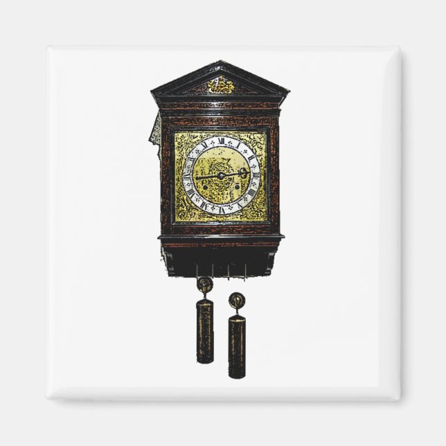 Vintage Cuckoo Clock Bläck Teckning Magnet (Framsidan)