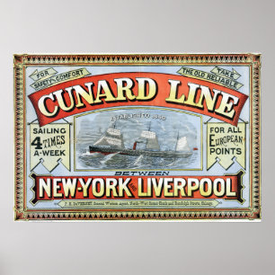 Vintage Cunard fodrar att segla New York till Poster