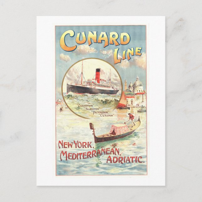 Vintage Cunard Line Advertising Poster vykort (Framsida)