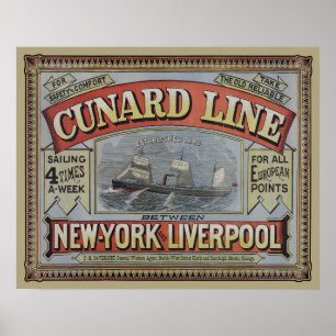 Vintage Cunard Line Shipping Company Ad Poster