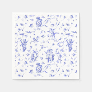 Vintage Cupid Änglar Blommigt Blue White Toile Pappersservett