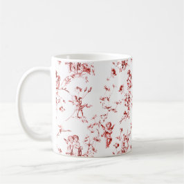 Vintage Cupid Änglar Blommigt Red Toile Couple Nam Kaffemugg