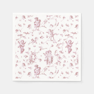 Vintage Cupid Änglar Blommigt Rosa White Toile Pappersservett