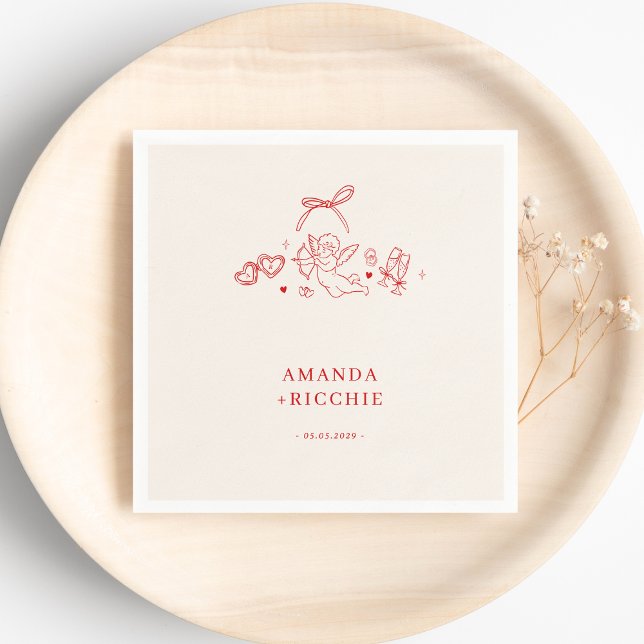 Vintage Cupid Cherub Hand Drawn Wedding Engagement Pappersservett (Skapare uppladdad)