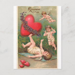 Vintage Cupid Cherub Red Hearts Valentine Helg Vykort
