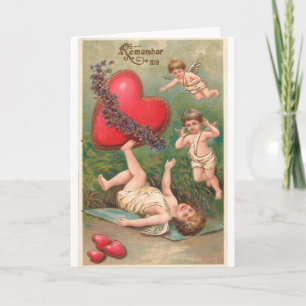 Vintage Cupid Cherub Red Hearts Valentine Postcard Helgkort