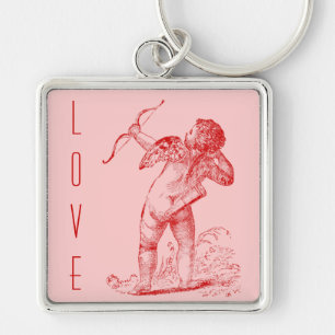 Vintage Cupid Fyrkantig Silverfärgad Nyckelring