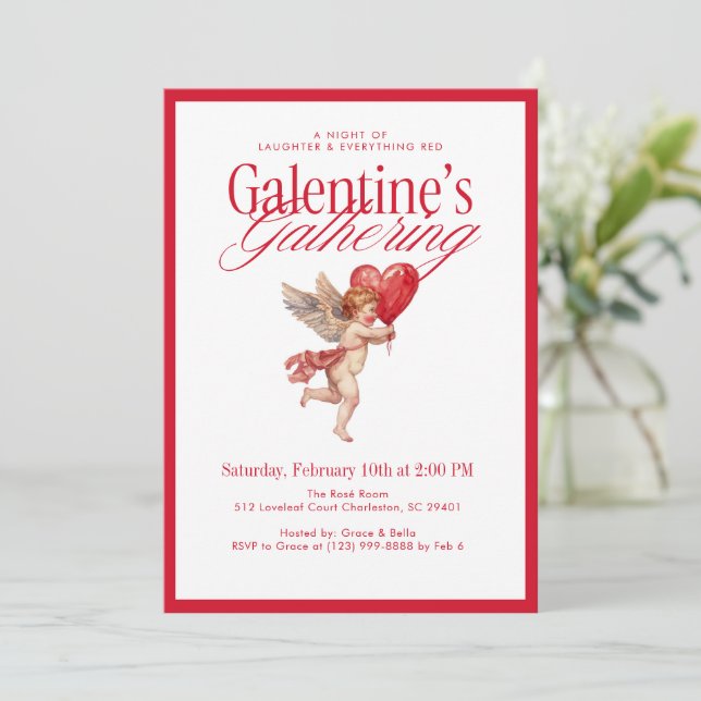 Vintage Cupid Galentine-firande Inbjudningar (Stående Fram)
