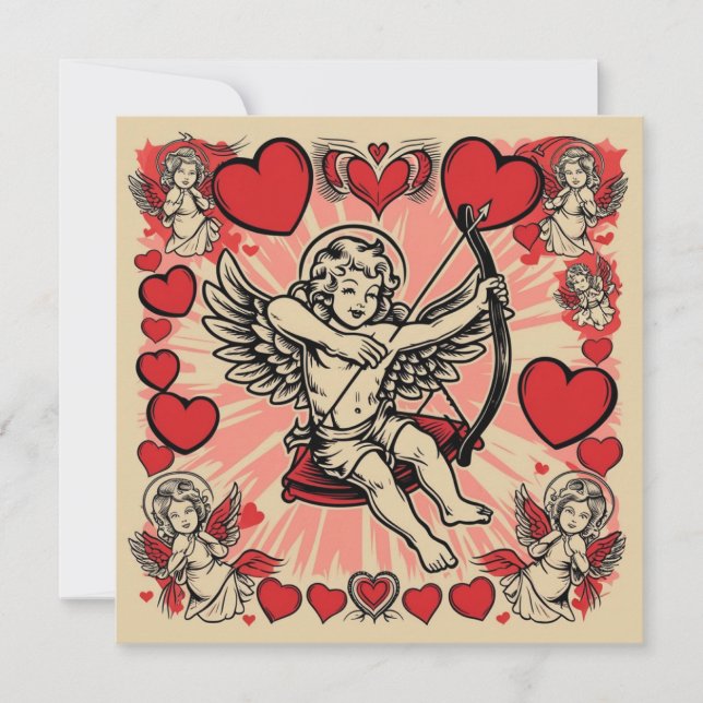 Vintage cupid kärlek inbjudningar (Framsida)