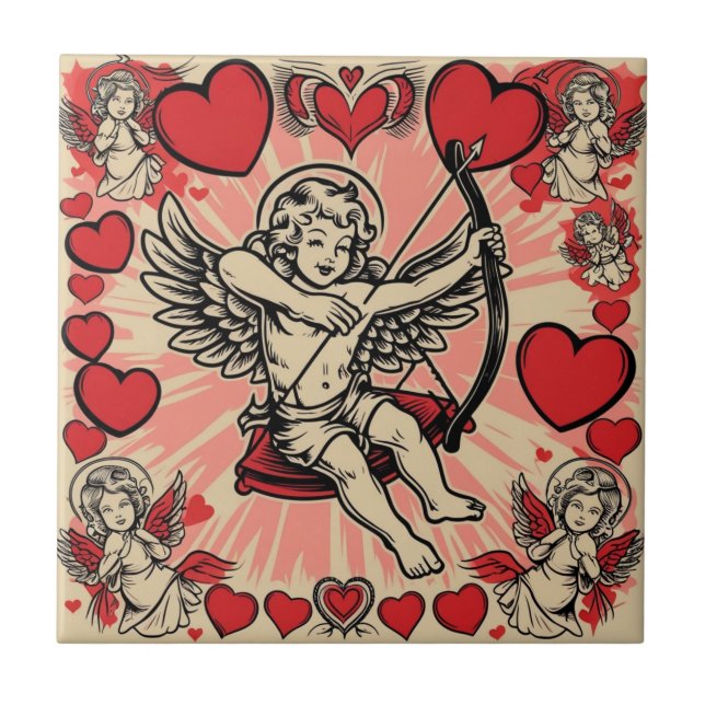 Vintage cupid kärlek kakelplatta (Framsidan)