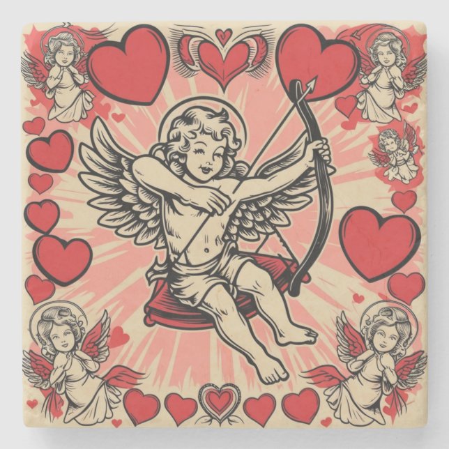 Vintage cupid kärlek stenunderlägg (Framsidan)
