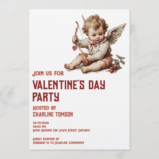 Vintage Cupid med hjärtbåge Inbjudningar (Framsida)