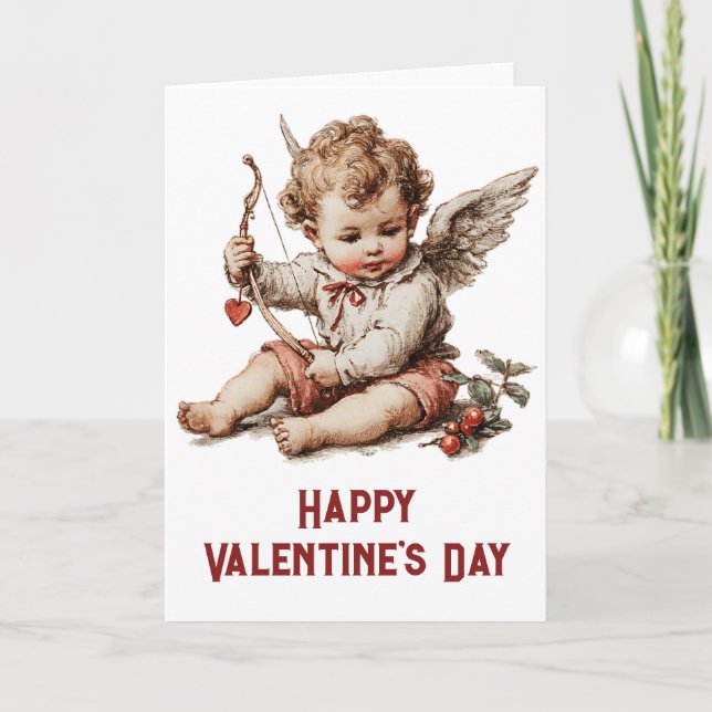 Vintage Cupid med hjärtbåge Kort (Framsida)