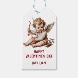 Vintage Cupid med hjärtbåge Presentetikett