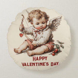 Vintage Cupid med hjärtbåge Rund Kudde