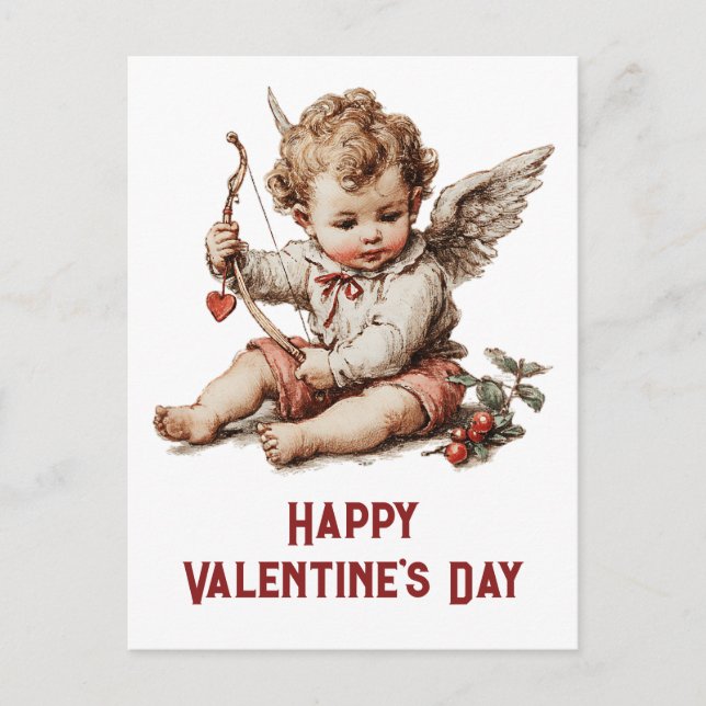 Vintage Cupid med hjärtbåge Vykort (Framsida)