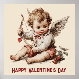 Vintage Cupid med hjärtebåge Poster