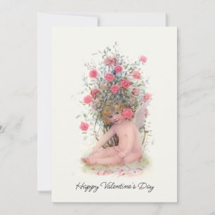 Vintage Cupid med Rosa ros Valentine Julkort