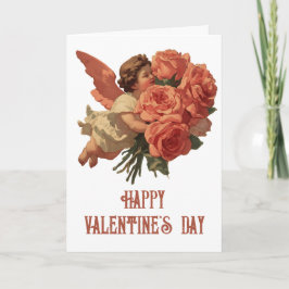 Vintage Cupid med rosbukett Kort